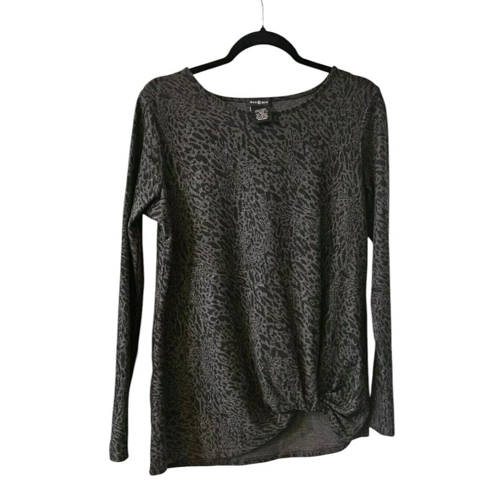 Max & Mia Womens Size S Long Sleeve Side Twist Tunic Charcoal Animal Print Cozy